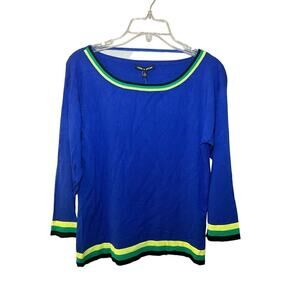 Cable & Gauge Blouse Top Women's Size M Blue Long Sleeve‎ Round Neck Pullover